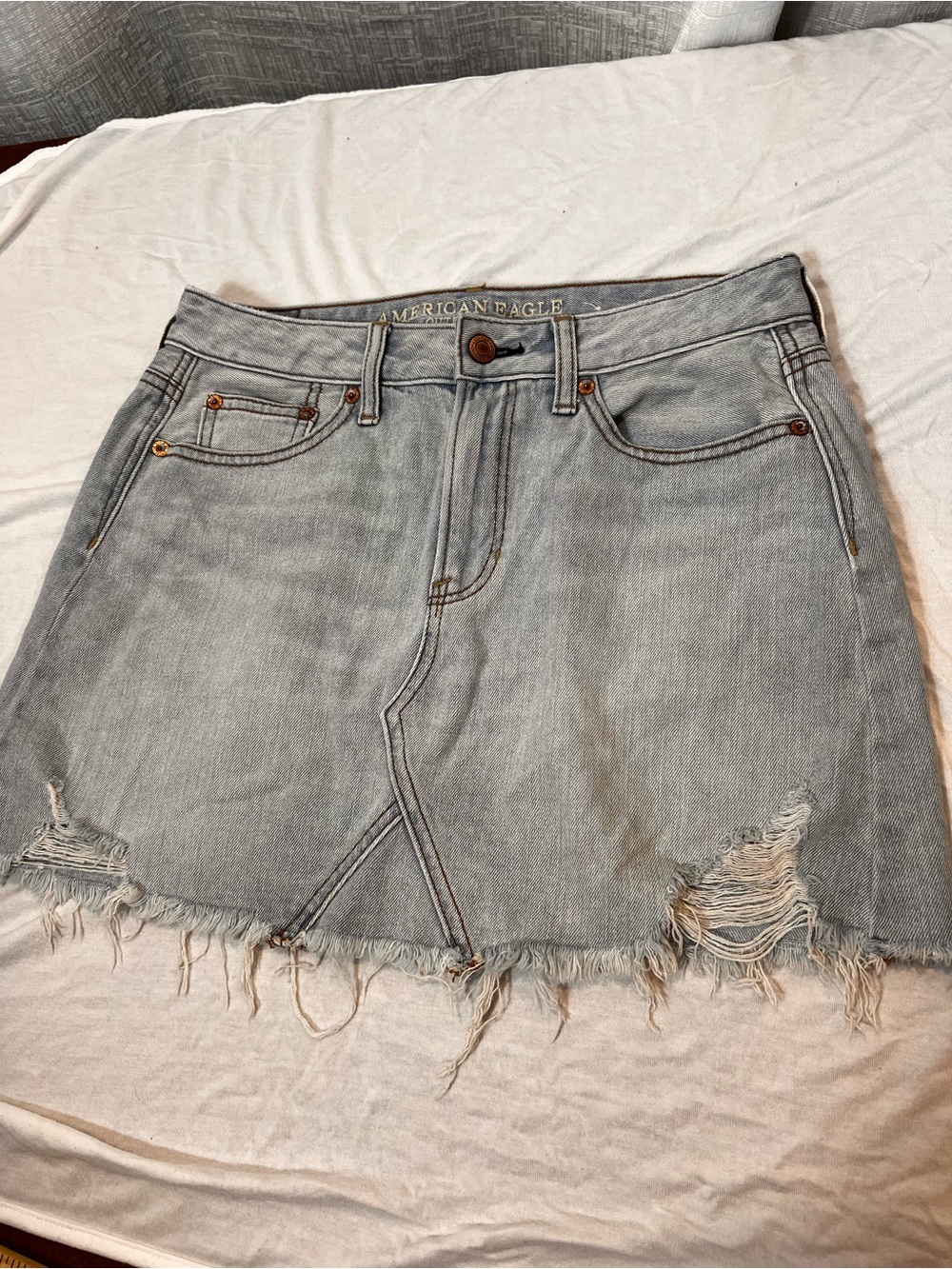 American Eagle Outfitters Light Blue Distressed Denim Mini Skirt